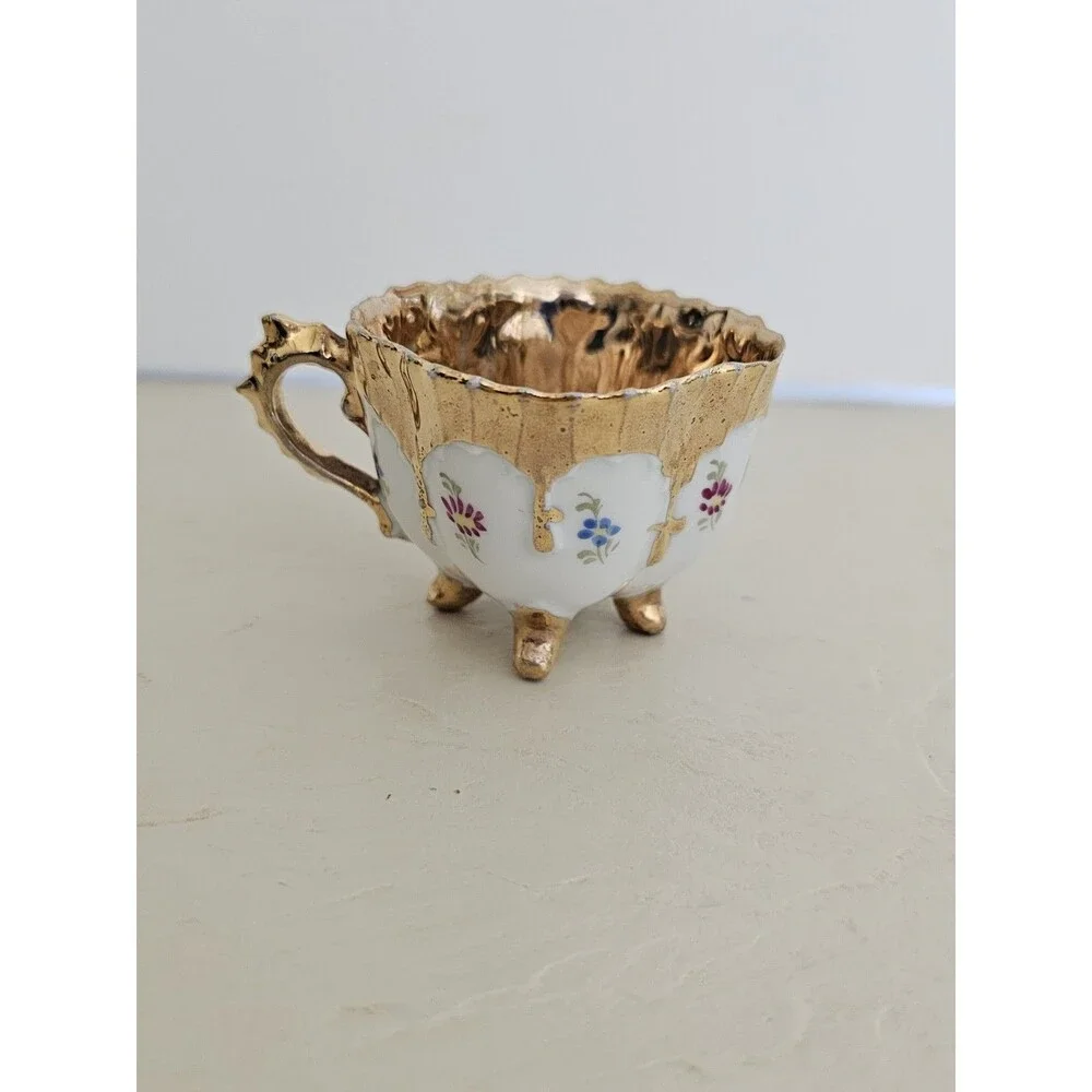Vintage Mini Floral And Gold Tea Cup